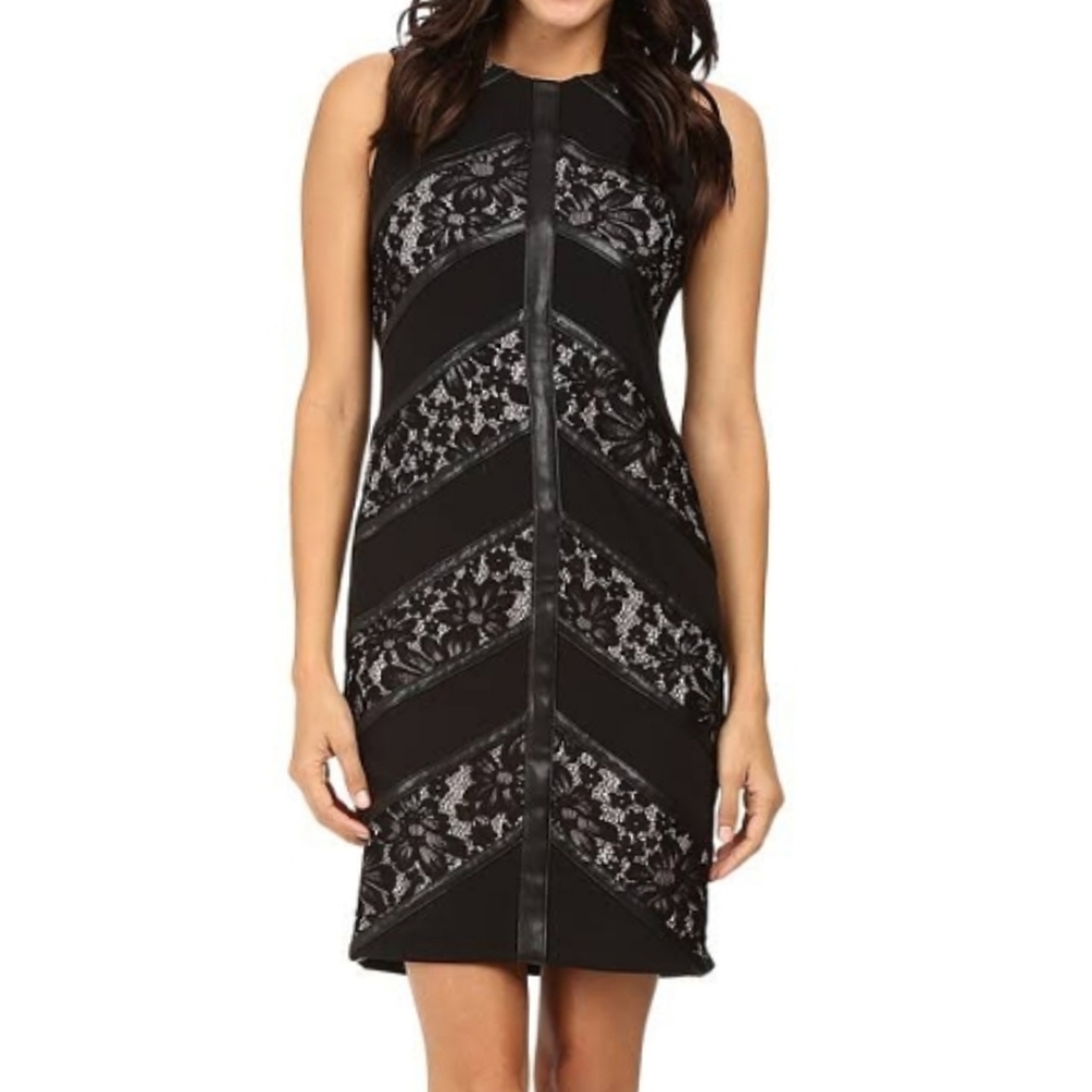 CALVIN KLEIN🖤New Gorgeous Leather & Lace Dress